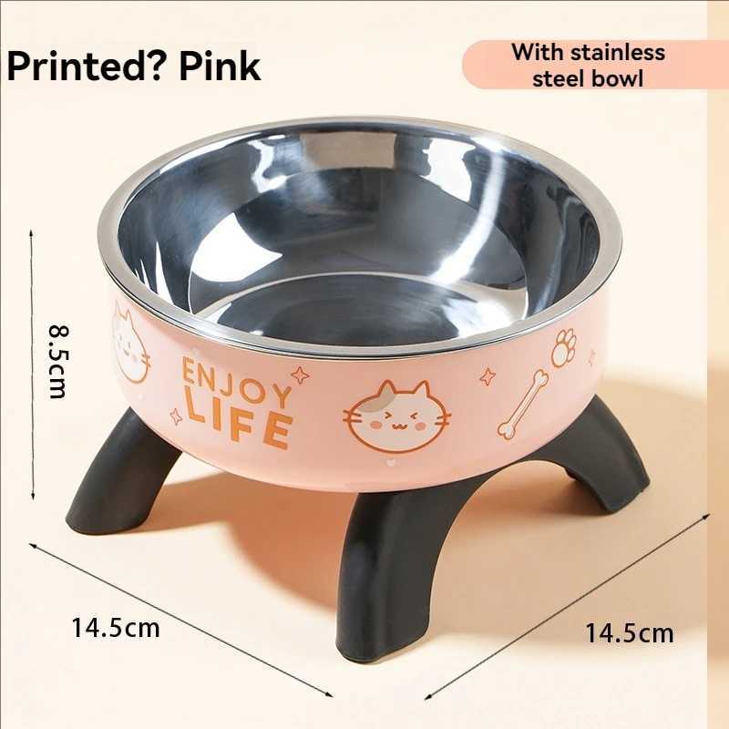 Cat high footed bowl neck protection cat bowl pet stainless steel bowl anti slip and anti knock dog bowl dog food utensil J251113