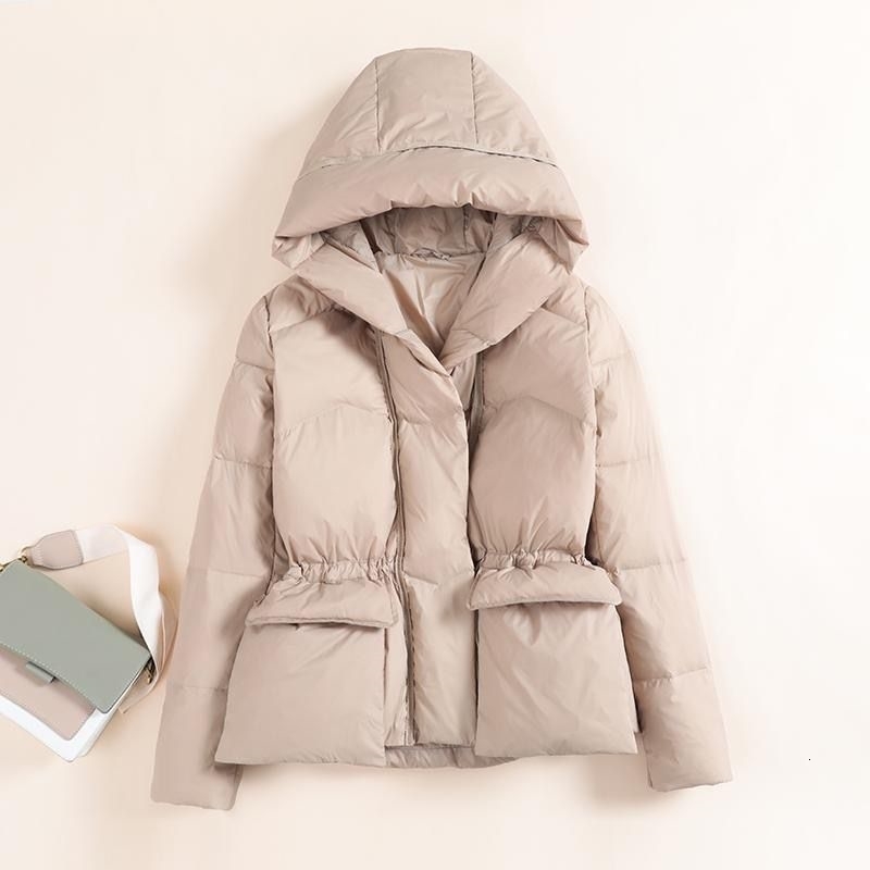 Loose Pocket Drawstring Short Duck Down Jacket Casual Winter Womens Zipper Hooded Solid Outerwear 251029