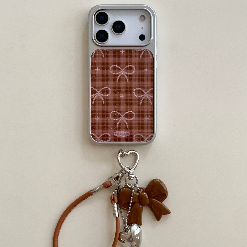 Casual Plaid Bowknot Phone Case Suitable for iPhone 17/16 Pro Personalized Pendant iPhone 15/14 Pro