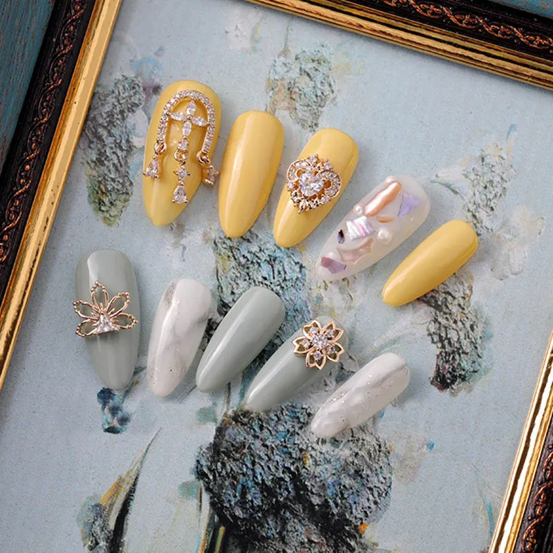 10pcs Hollow Love Flower Zircon Crystals Rhinestones Pearl Nail Art Jewelry Decorations Nails Accessories Charms Supplies 251027