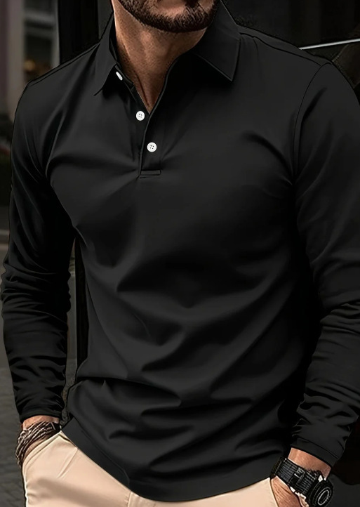 Popular Slim Fit New Men's Long Sleeve Polo Shirt Casual Turn-down Collar Sports Polo Shirt
