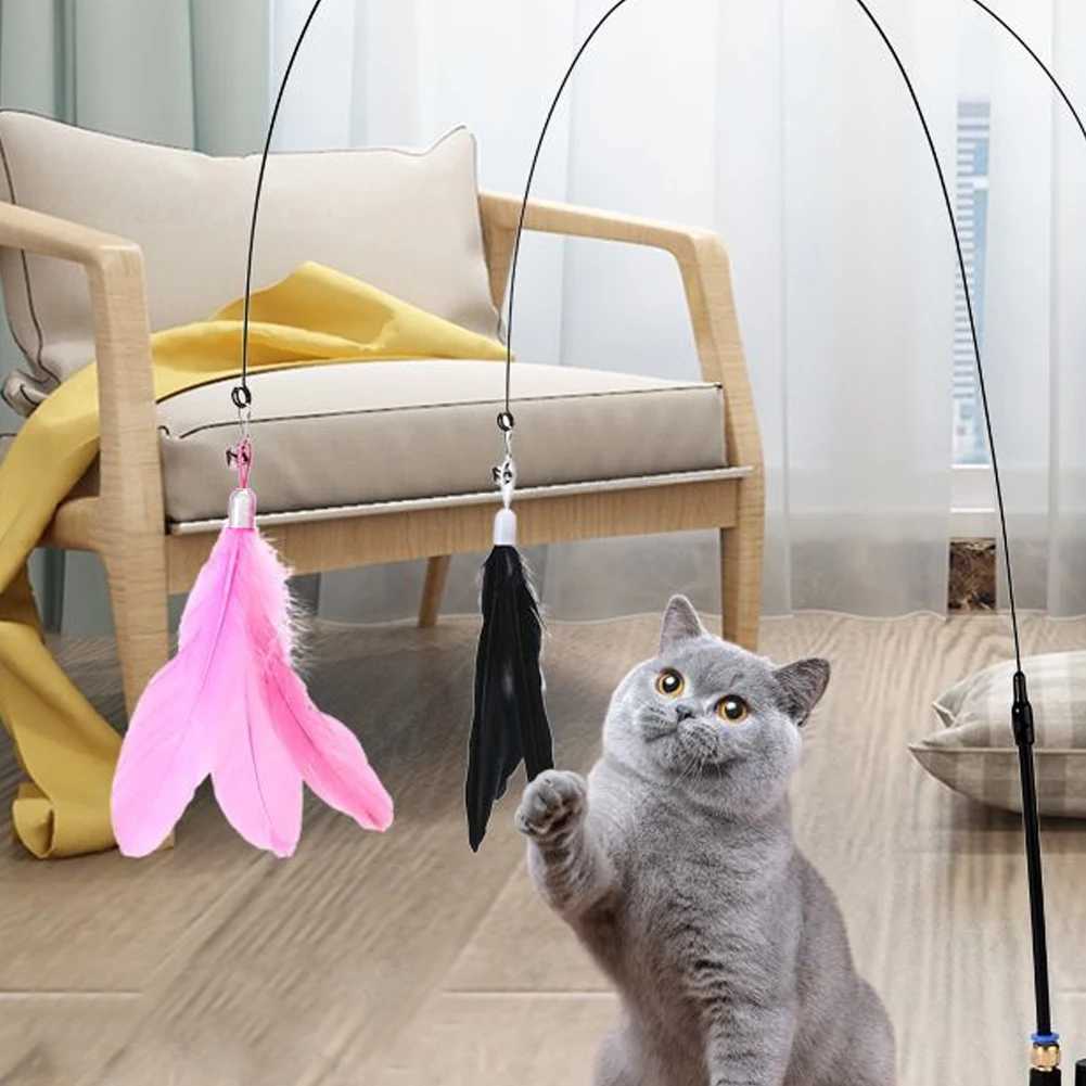 Multicolor Wide Large Cat Teaser Wand Stick Feather Replacement Pendant with Bell Cat Toy Replace Accessories Cat Supplies S251029{category}