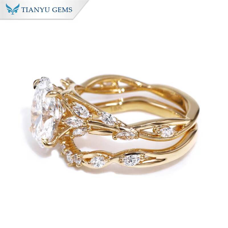 Tianyu Gems Custom Made Oval Moissanite Diamond 75105mm 3ct and Marquise Moissanite 10k 14k 18k Yellow Gold Ring Set