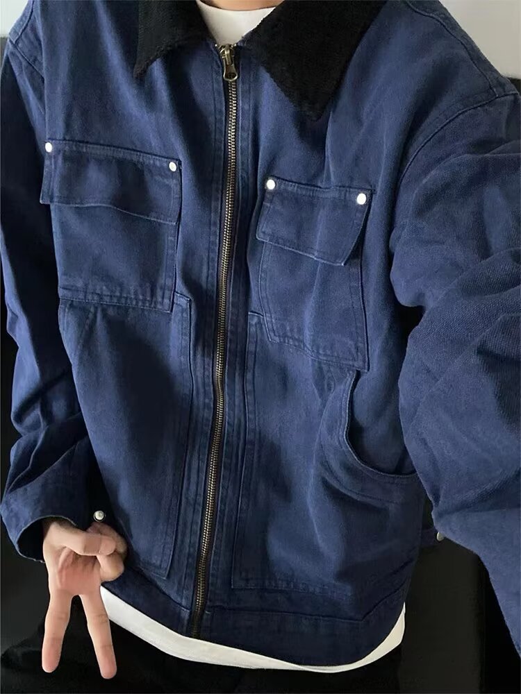 American Style Simple Versatile Workwear Jacket For Men And Women Spring And Autumn Turn-down Collar Designer Jacket Casual Couple Loose Fit Jacket