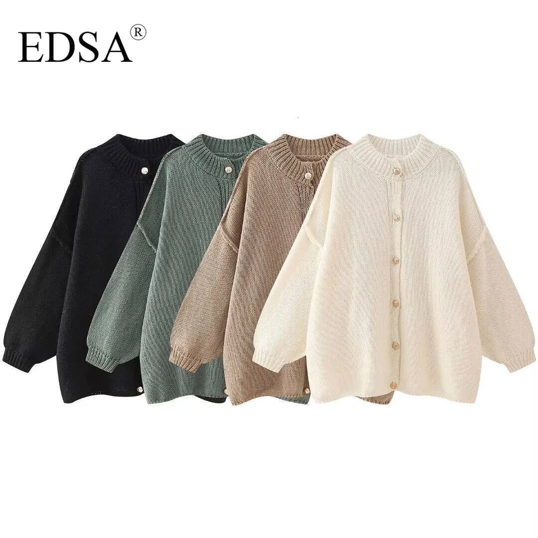 winter jacket women EDSA Women Casual Loose Button Plain Knit Solid Coat New 2024 Autumn Winter Fasion Lazy Cozy Basic Sweater