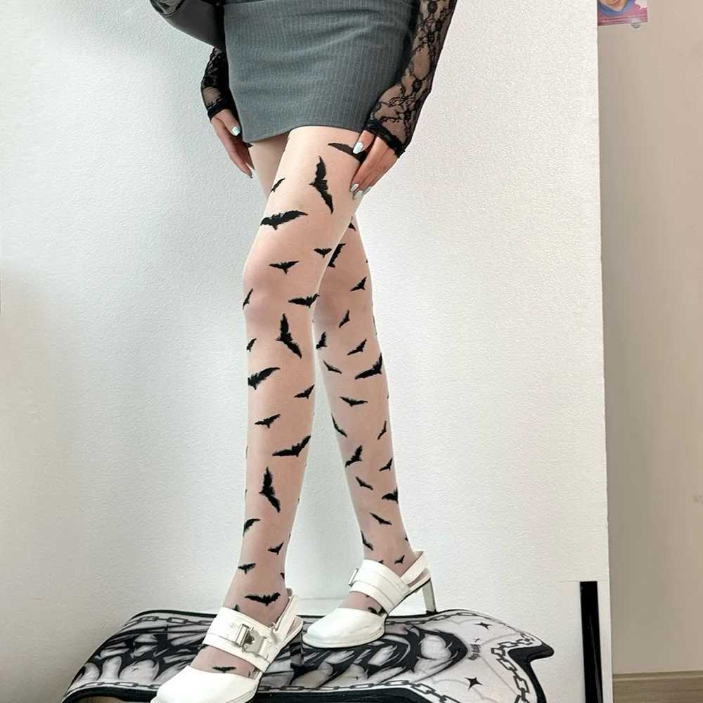 Halloween Women Personality Tights Black Bat Pattern Gothic Pantyhose 15D Sexy Long Hosiery Y2K R251030