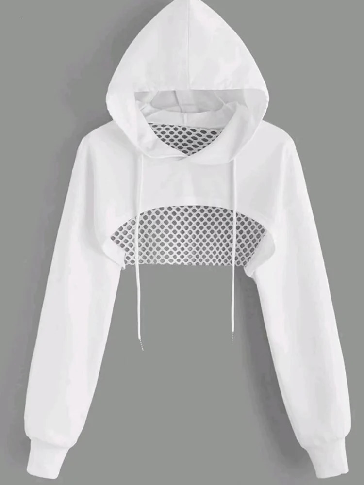 Street Sport Drop Shoulder Drawstring Hollow Out Super Crop Sports Hoodie Without Cami Top 251030