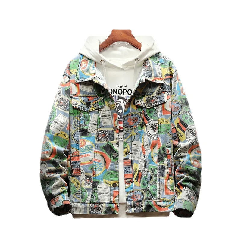 YASUGUOJI Personalized Design Denim Jacket Men Fashion Camouflage Graffiti Jackets Streetwear Plus Size Mens Jeans Coat 251029