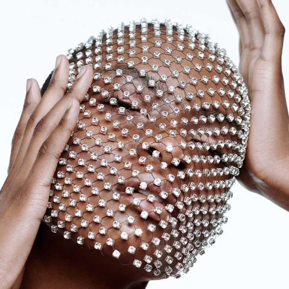 Stonefans Shining Mesh Fishing Net Masquerade Rhinestone Face Jewelry Mask Women Veil Crystal Face Shield Nightclub AccessoriesW251029