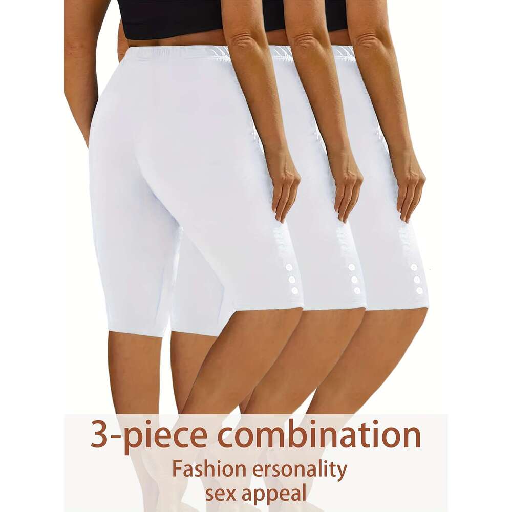 3pcs Casual Sport Leggings Athleisure Wear, Workout Classic Fit, Solid Color, High Elasticity, Stretch Fabric, Multipack Training Shorts, Fiess Enthus
