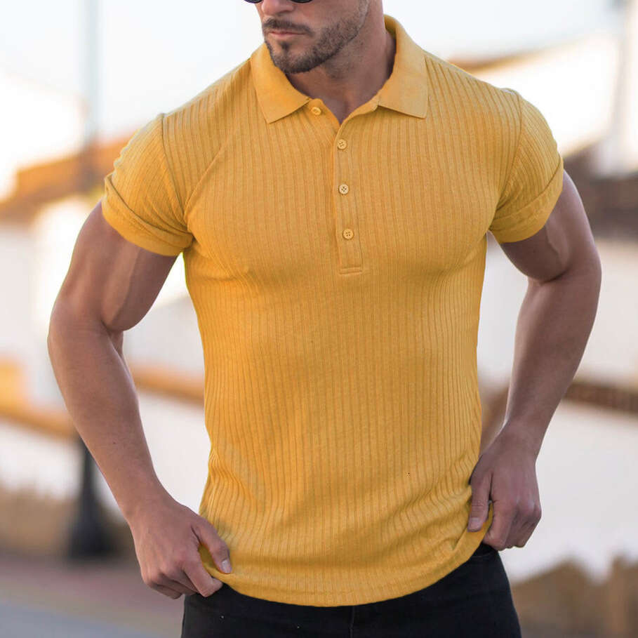 Men's Summer Sports Fitness Casual Stretch Vertical Stripe Short Sleeve Polo Shirt