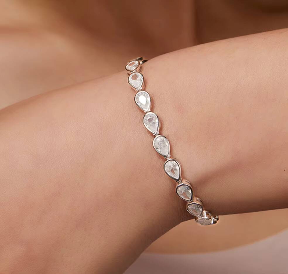 46mm Pear Cut Moissanite Iced Out Tennis Bracelet Geometric Gold Cuff Bracelet Silver Gold Plated Luxury Jewelry for Women
