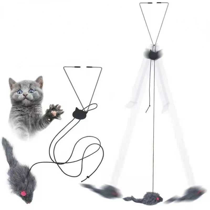 Interactive Cat Toy Cats Mouse Toys Hanging Door Retractable plaything Funny Selfhey kitten Scratch Rope Mouse Toy Pet Products S251029