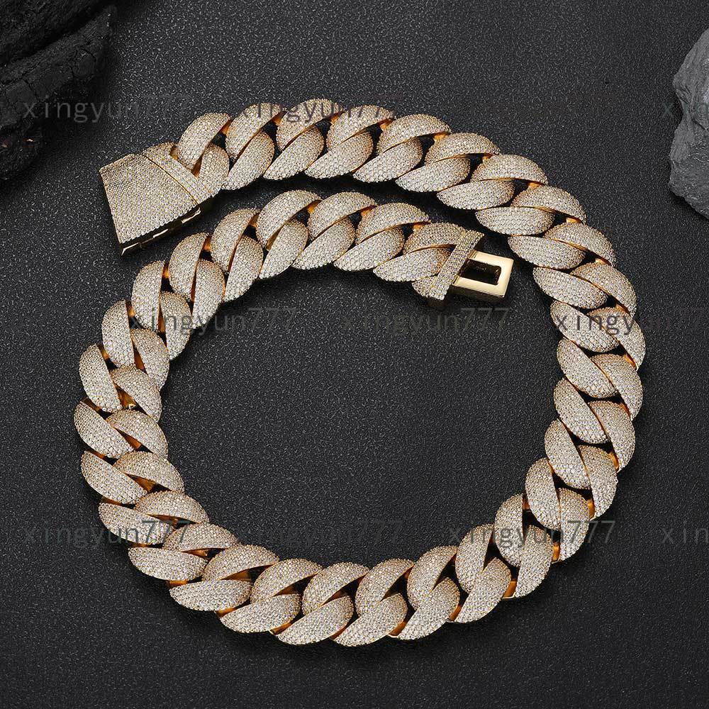 New Arrival Mens Cuban Link Chain Necklace Bracelet Large Prong 22mm Width Moissanite VVS necklace Geometric Shape Real Gold Plated Hiphop