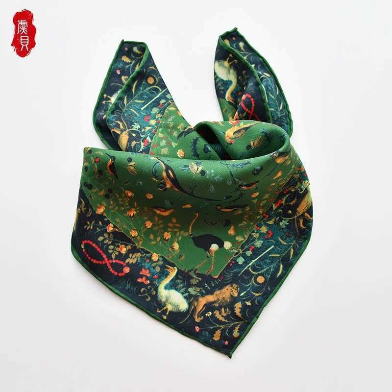 Army green luxury natural silk scarf women spring printed bird 100 real silk twill scarves wrap shawl square 50cm bandana ladyW251029