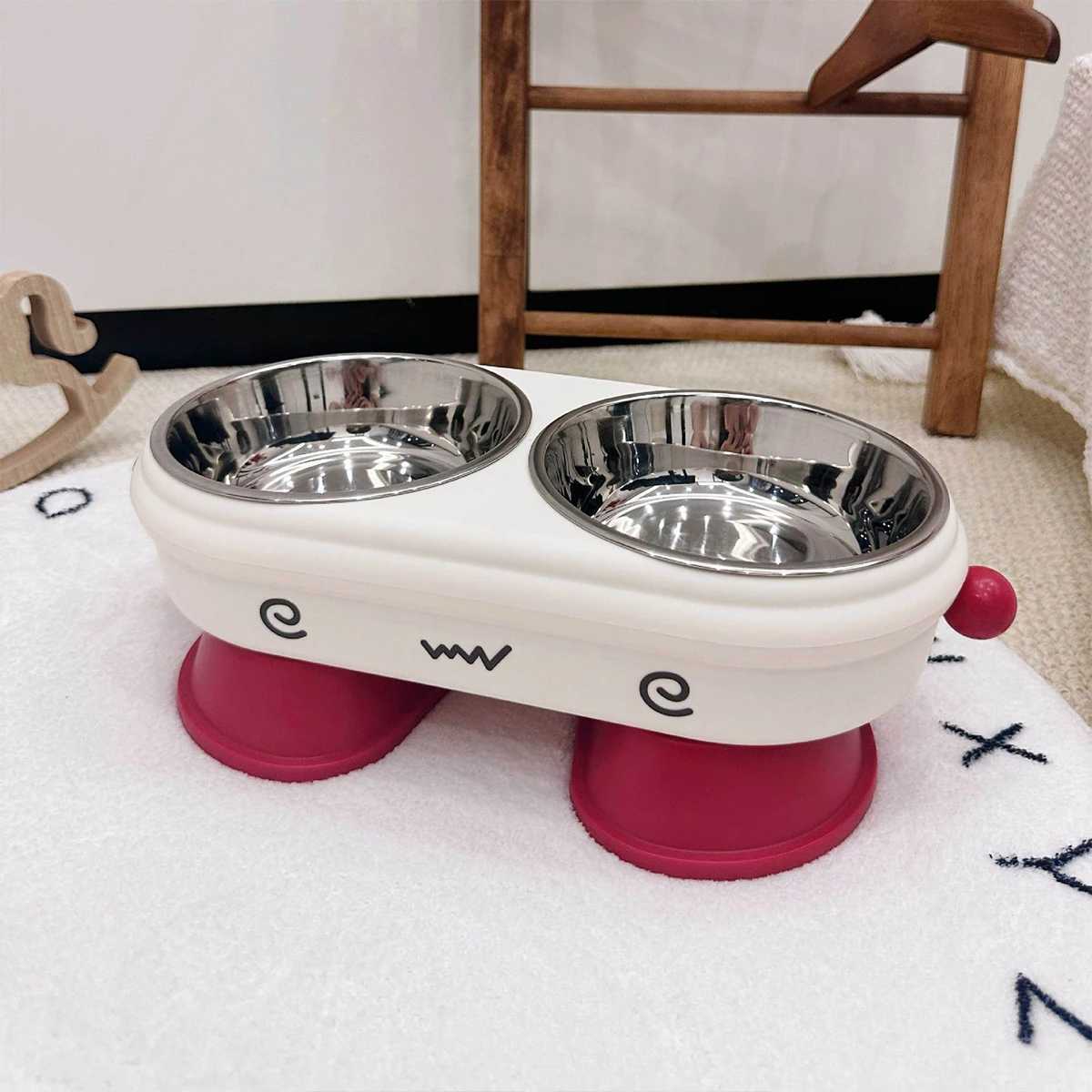 Pet Feeder HighStand Dual Bowl Cat Bowl Simulation Knock over Neck Protection TwoInOne Design for Feeding Kittens J251113