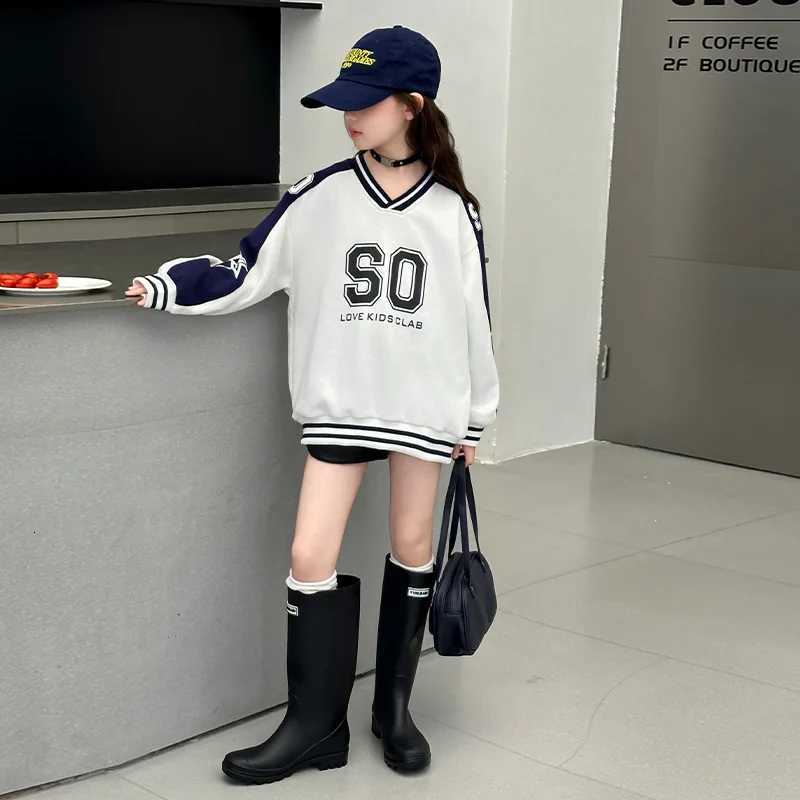 2025 new spring Girls clothes Sweatshirt Kids teens letters splicing Child autumn striped hooded tracksuit 6 7 8 9 10 11 12 yearT251030