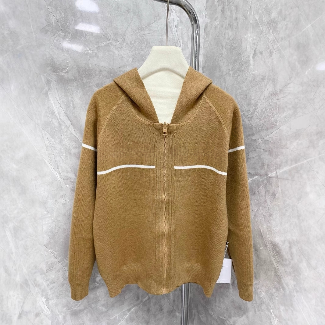 Autumn and winter new women's classic fashion multifunctional zipper knitted open top hooded jacket, designer elegant long sleeved top