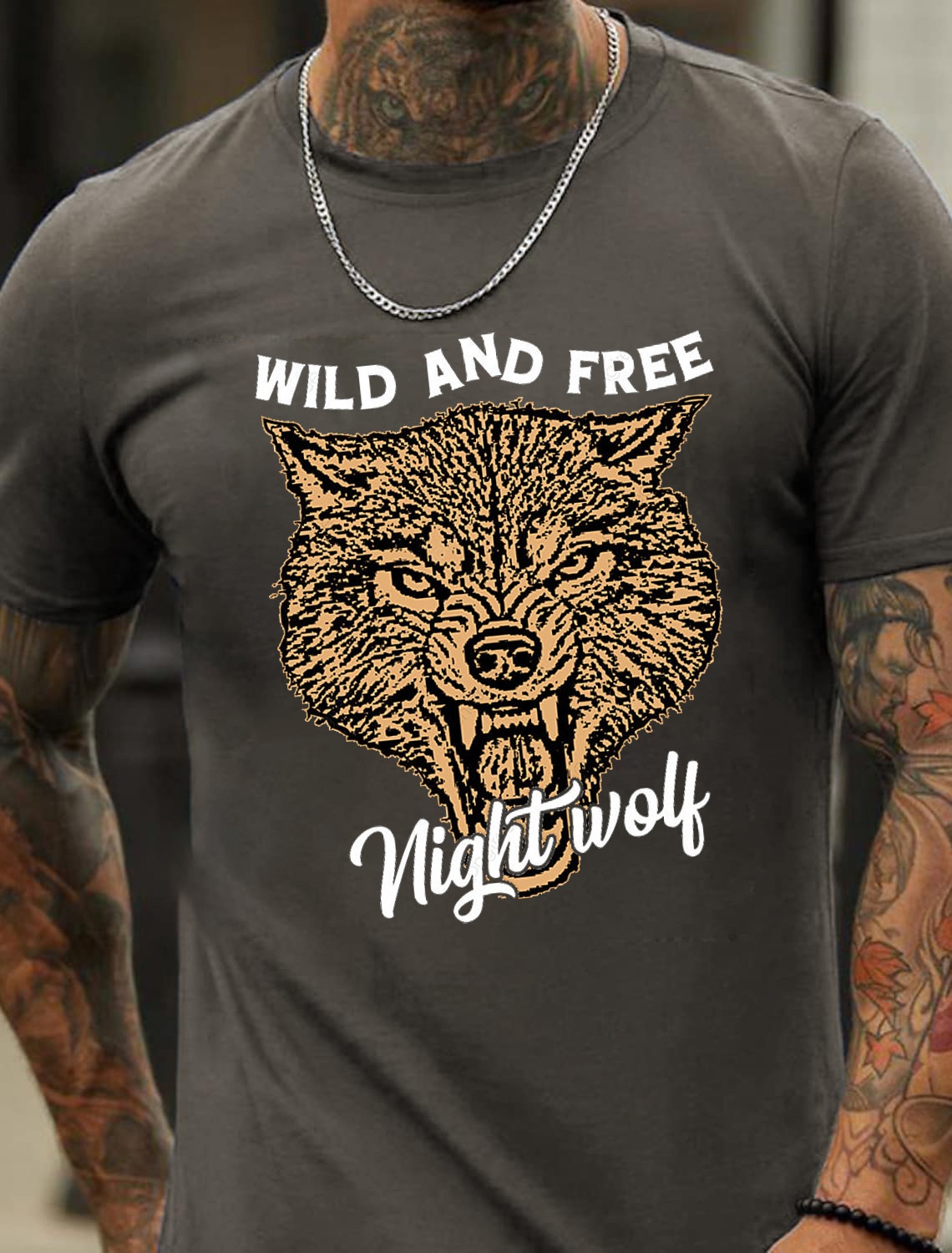 Wild & Free Night Wolf Print Men's Cotton Summer T-Shirt - TT7085