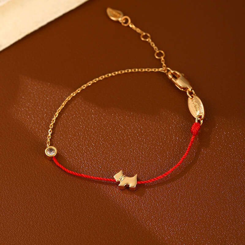 Real Gold Plated Red Rope Single Dia Bracelet Zodiac Year Young High-end Simple Hand Jewelry for Women Niche Exquisite
