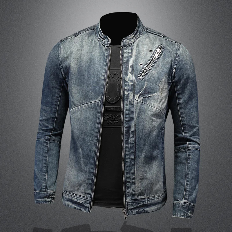 2023 Spring Men Vintage Denim Jackets Mens Fashion Slim Fits Motocycle Jean Jacket Male Soild Color Cotton Outerwear 251016