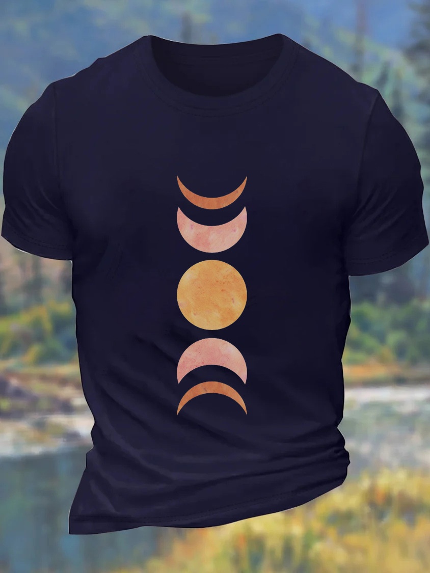 European and American Oversized Men's Moon Planet Print Round Neck Casual Cotton T-Shirt - TT7467