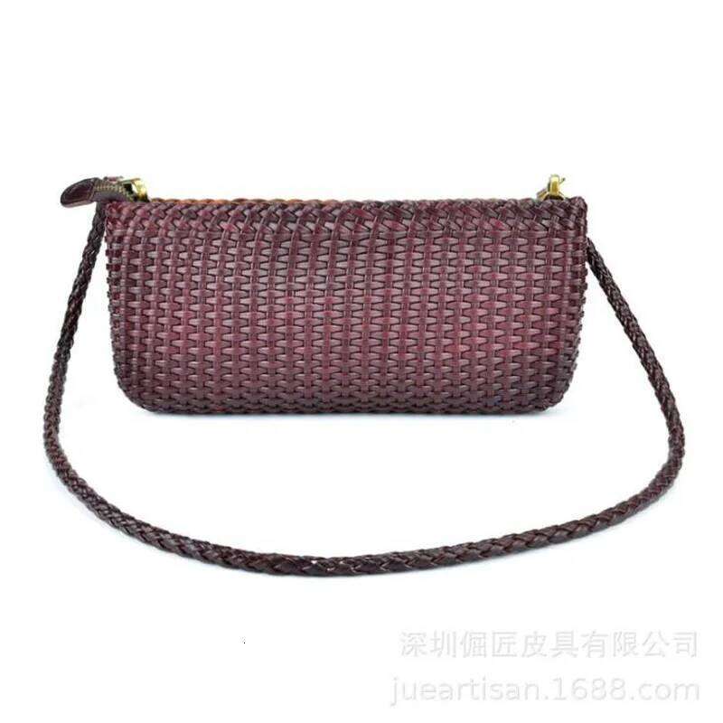 Leather Woven Handbags First Layer Cowhide Clutch Shoulder Messenger Small Bag