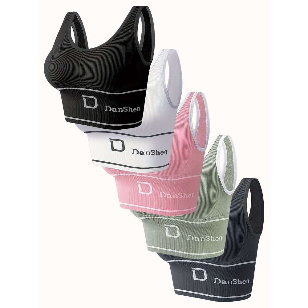 5-Pack DanSheer High-Impact Sports Bras - Full Coverage Wireless Yoga & Running Bras, Breathable Nylon Blend, High Elasticity Removable Pads, hine Was