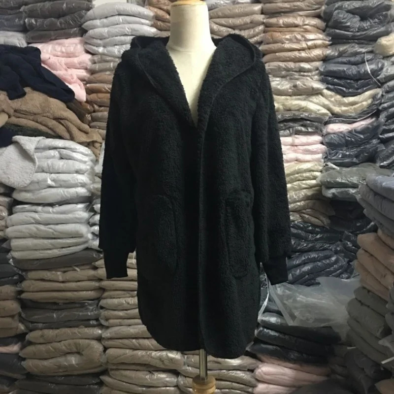 Women Autumn Winter Doublefaced Fur Fleece Faux Medium Style Hooded Warm Thick Coat Casual Solid Longsleeved Overcoat 251028