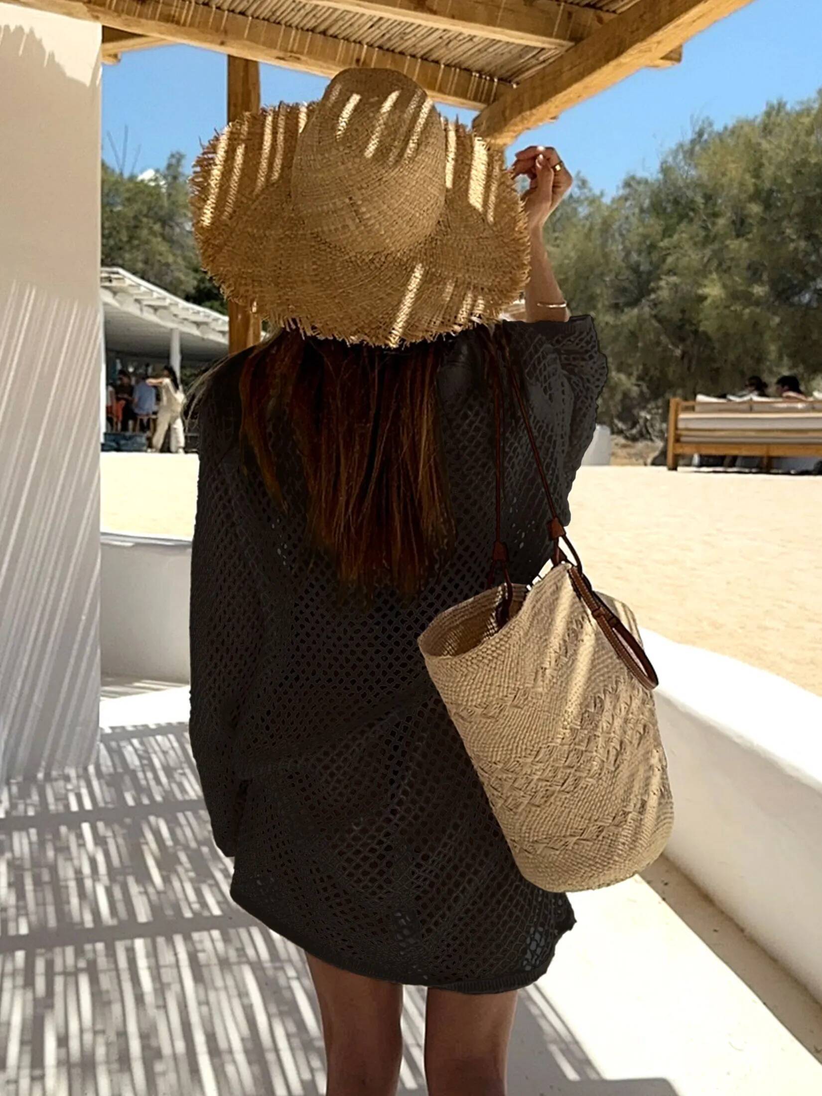 winter jacket women Solid Colour Beach Knit Midi Dress Women's Summer Sexy Hollow Out Long Sleeve Boho Holiday Loose Beachwear Dresses K17