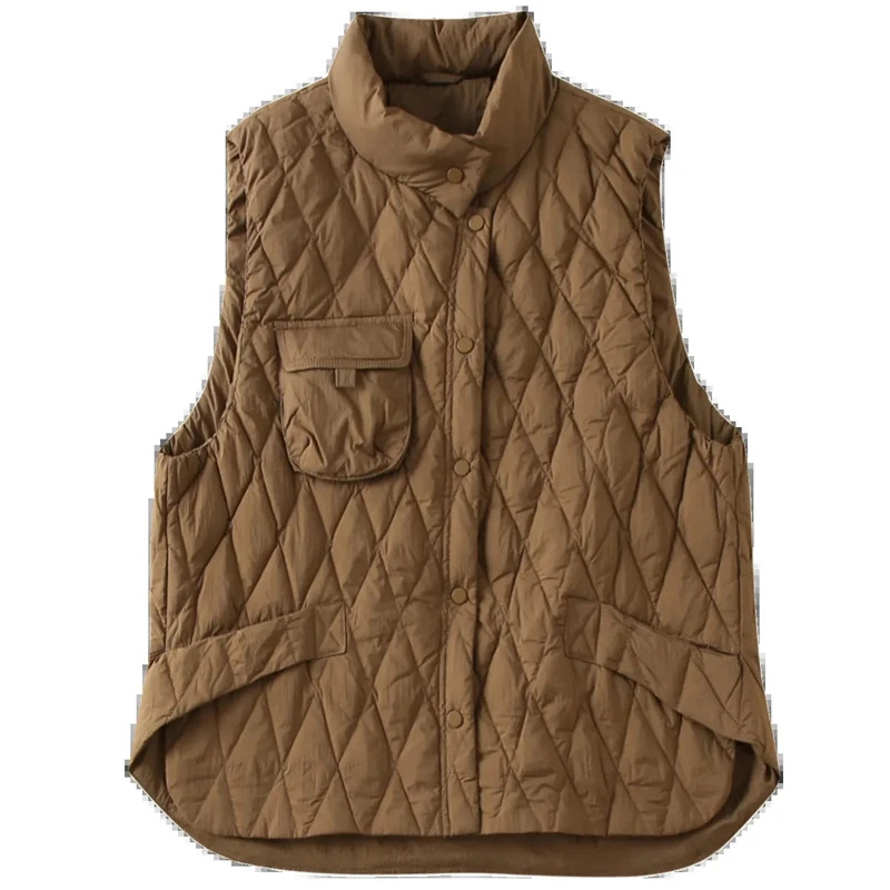 Womens Cotton Waistcoat Autumn Winter Sleeveless Standup Collar Lady Down Cotton Vest Loose n Sense Ladies Jacket 251029