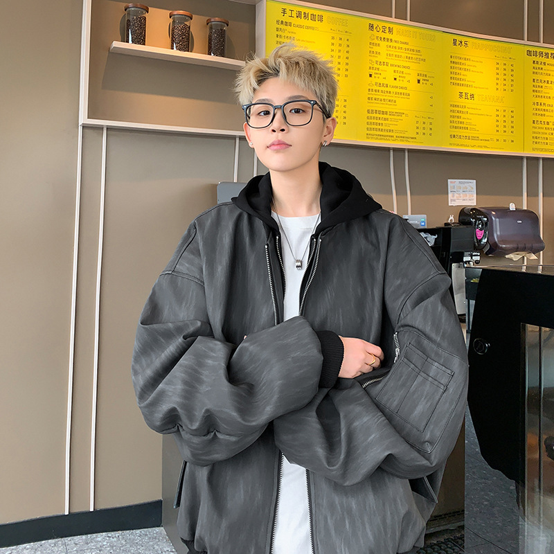 Fake Two-piece Workwear Jacket For Men Spring Washed Designer Coat American Style Top Spring And Autumn Trendy Brand High-end Feel Cool And Handsome J