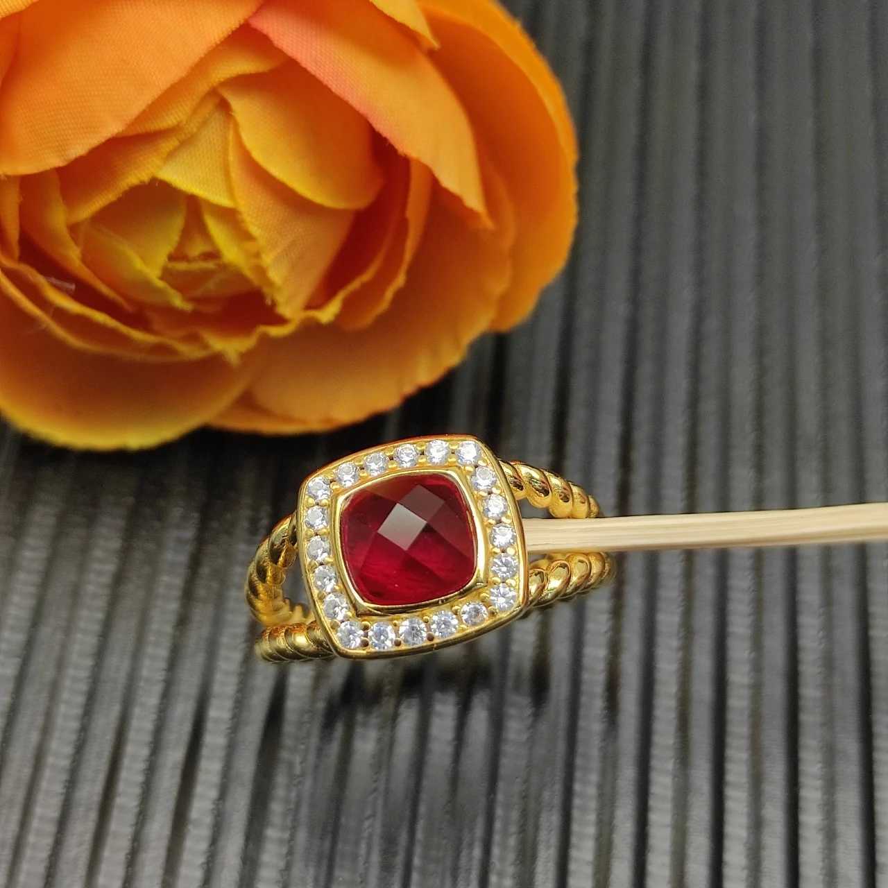 925 Sterling Silver 2025 new gold square diamond crystal ring neutral fashion personality temperament trend retro luxury jewelryW251030