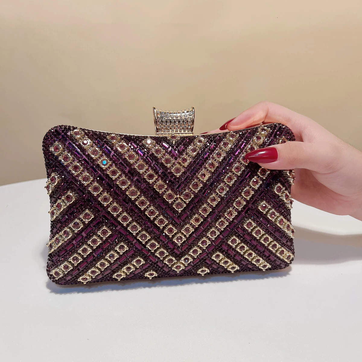 Green Color Glitter Women Evening Bags Rhinestones Vintage Style Party Wedding Handbags Diamonds Gift Holder Metal 251023