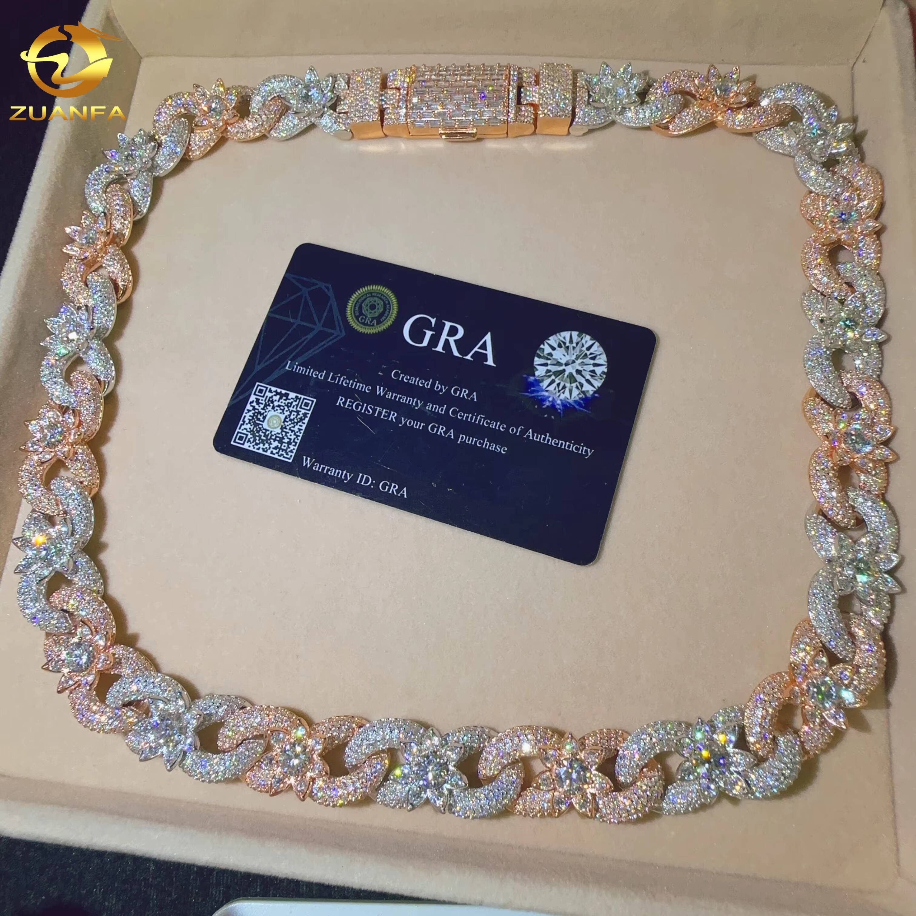 Pass the Diamond Tester D Color VVS Moissanite Diamond Sterling Silver 925 Cuban Link Chain Moissanite Cuban Link Necklace