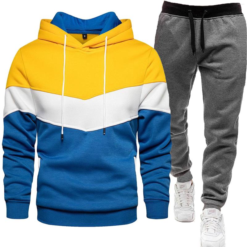 Men's Tracksuits European And American Sports Suits For Spring Autumn Patchwork Hooded Sweatshirt Long Pants Two-Piece Set Cross-Border