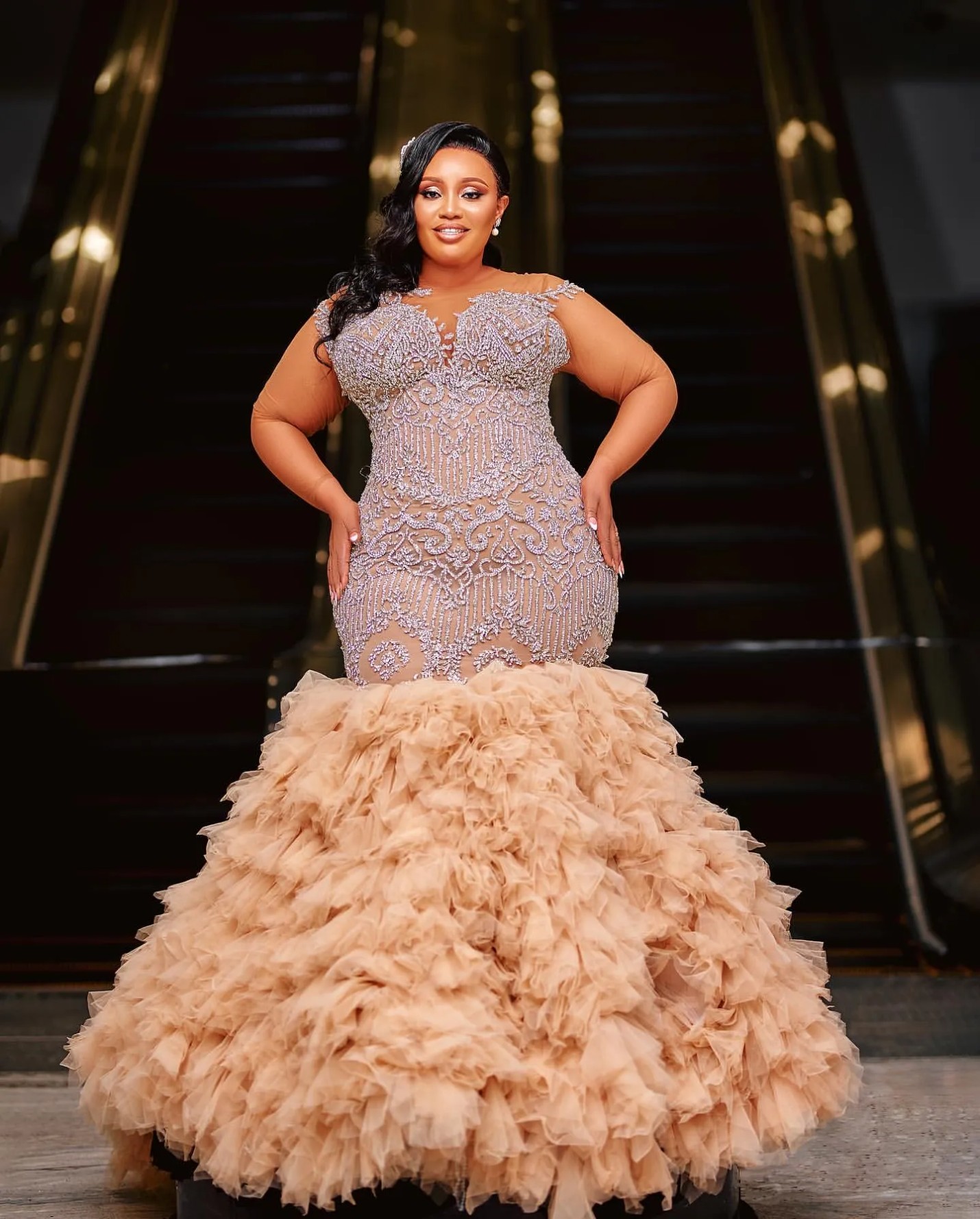 Mermaid Wedding Dresses Champagne Illusion Plus Size Lacefull Beaded Vintage Bridal Gowns Dress vestidos de novia