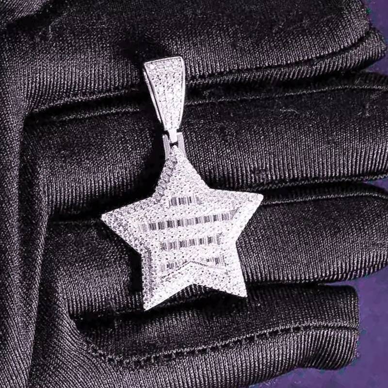 Factory Direct Hip Hop GRA Bling VVS D Color Moissanite 925 Sterling Silver Pass Diamond Tester Baguette Star Pendant for Men