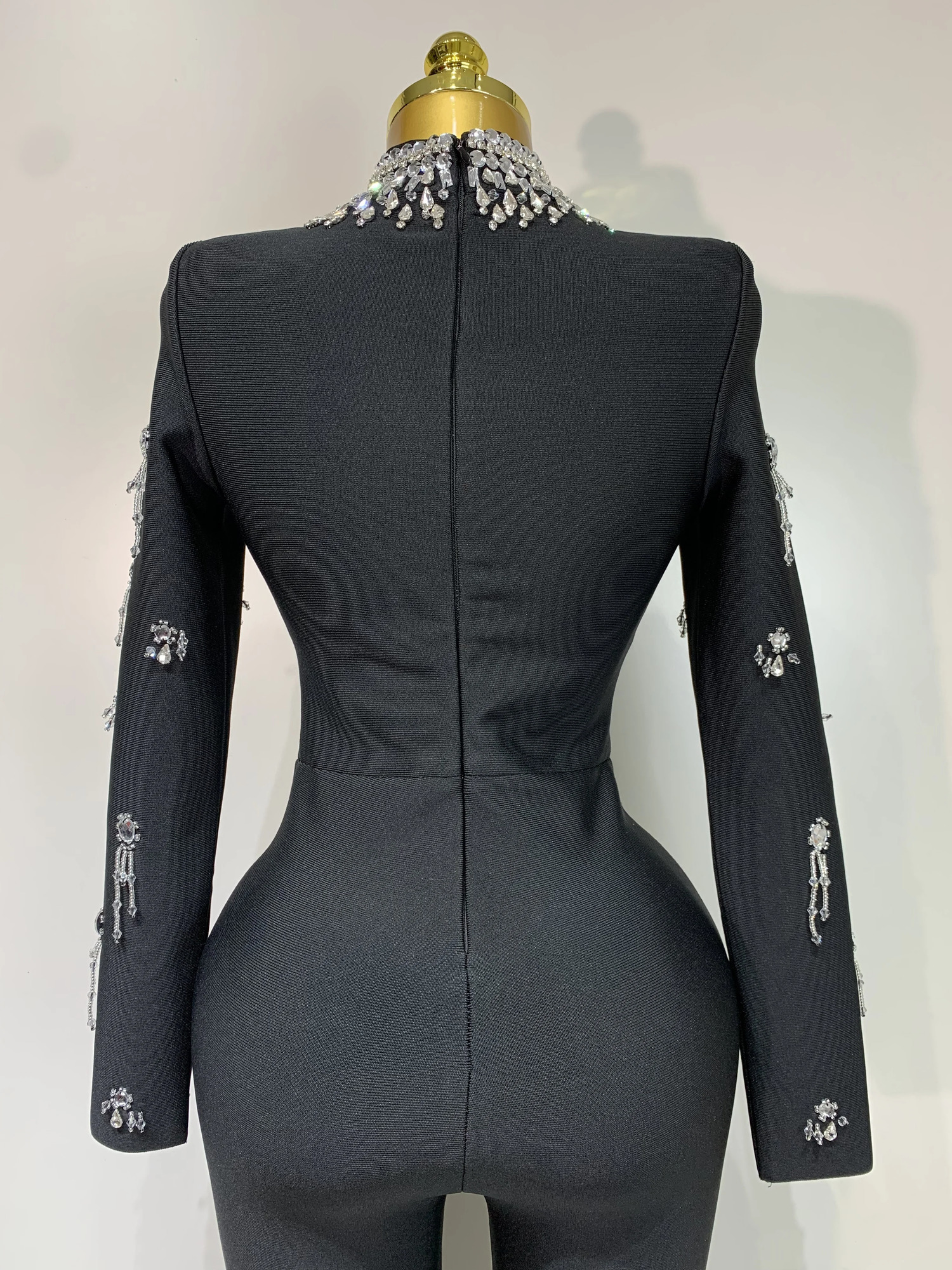 Sparkly Diamonds Long Sleeve Black Bodycom Bandage Jumpsuit Fashion Woman Evening Party Elegant y Birthday Rompers 251027