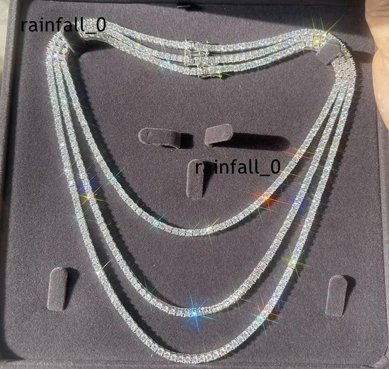Rinntin SMN Premium Iced Crystal Tennis Moissanite Necklace Chain VVS Clarity 14kt Sterling Silver 724 Inch Mossanite Jewelry
