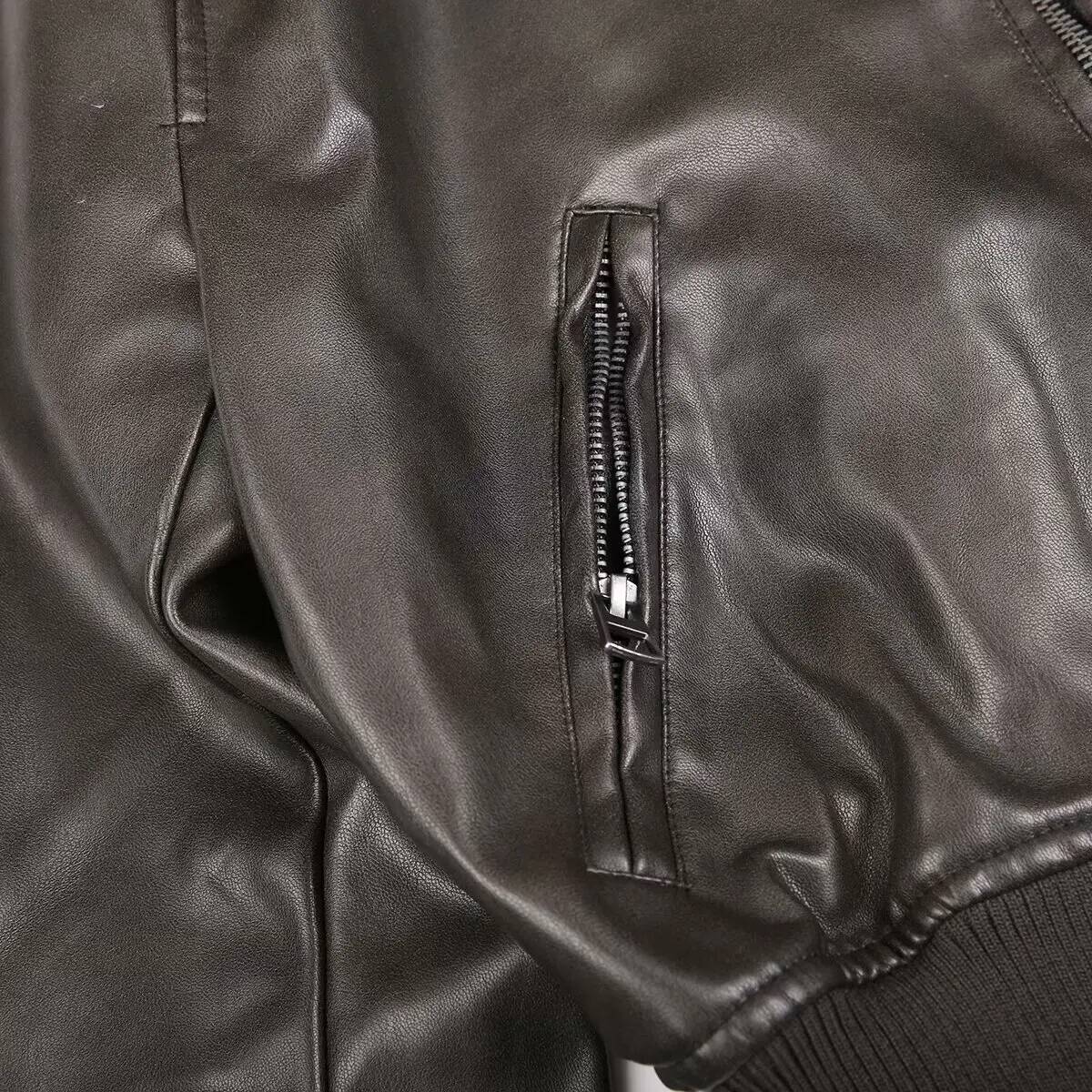 winter jacket women BSK&TRAF Hot Girl Stand Collar Distressed Faux Bomber 2025 Women's Fashion Commuter Leather Jacket