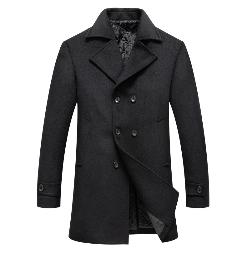 Men Long Double-breasted Coat with Lining Warm Type Coats Wool Blend Lapel Casual Fashion Men's Clothing Polo Jacket