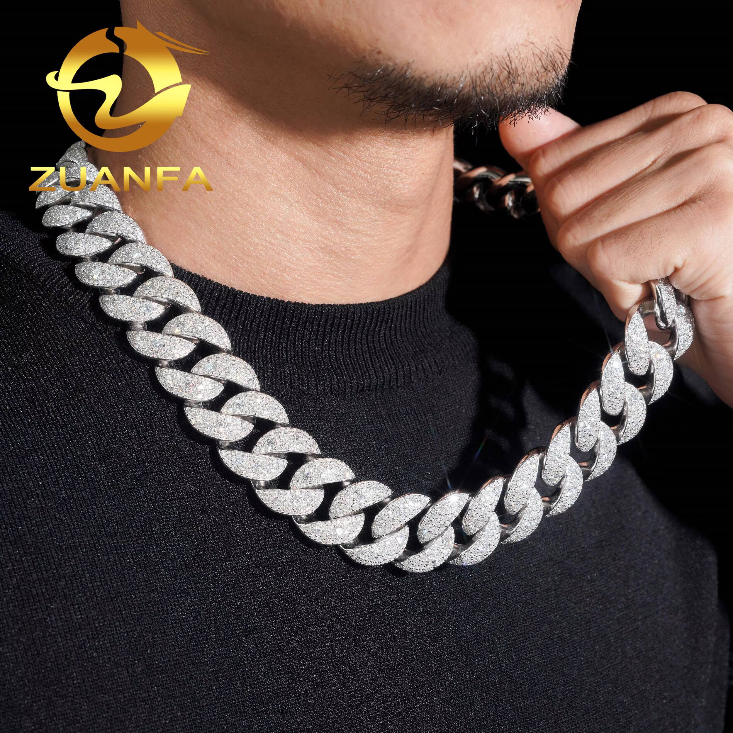 24mm Heavy Mosaic Set Moissanite GRA Silver 925 Gold Plated Necklace Chain Hip Hop Iced Out Jewelry Cuban Link Bracelet Chain