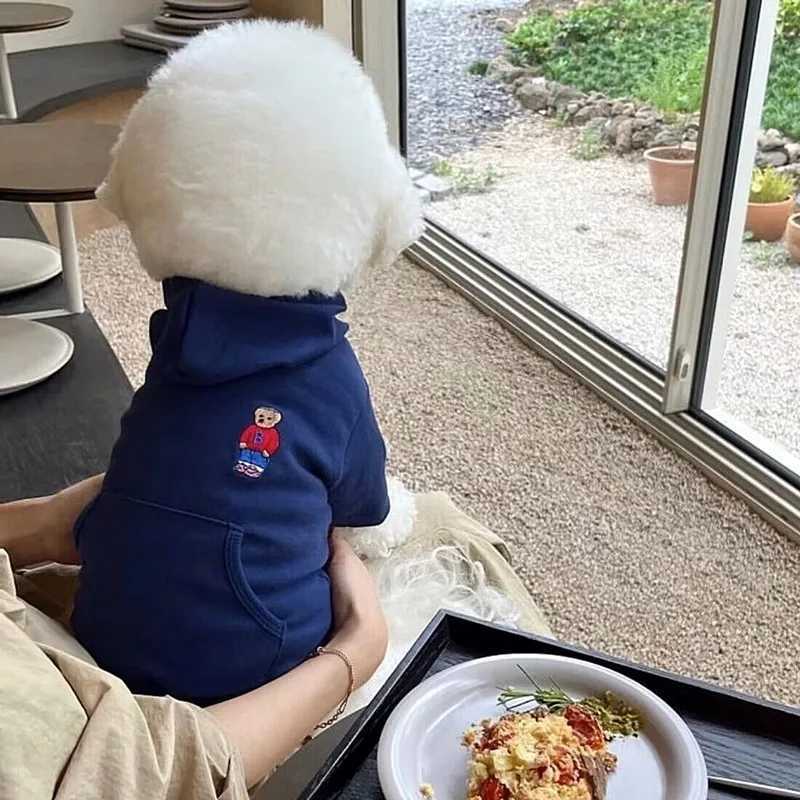 Cute Bear Embroidery Casual Hoodie Cartoon Dog Sweatshirt Cat Pet Winter Clothes Two Legs Warm Teddy Clothes C251030