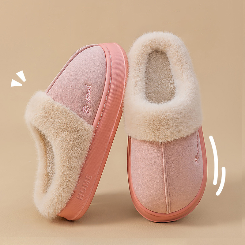 designer shoes fuzzy slippers winter couples slides brown gray pink warm anti-slip cotton plush indoor house shoes size 36-41