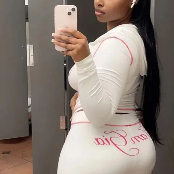 Spring And Autumn Print 2 Pieces Set Causal Street Outfits Women Y2K Fashion Long Sleeve Zip Hooded Crop Tops 251029