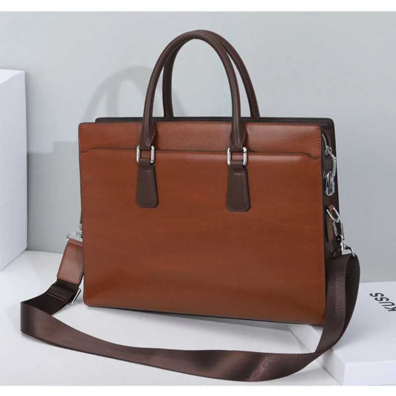 Top Layer Cowhide Genuine Leather Briefcase MenS Executive Designer Luxury Handbag Portable Shoder Business Laptop Bag Y251011