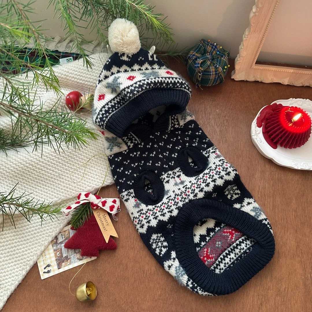 Pet AutumnWinter Christmas Sweater with Hat Cat Winter Knitted Hoodie Warm Coat Dog Clothes for Small Dogs Puppy Clothes C251030