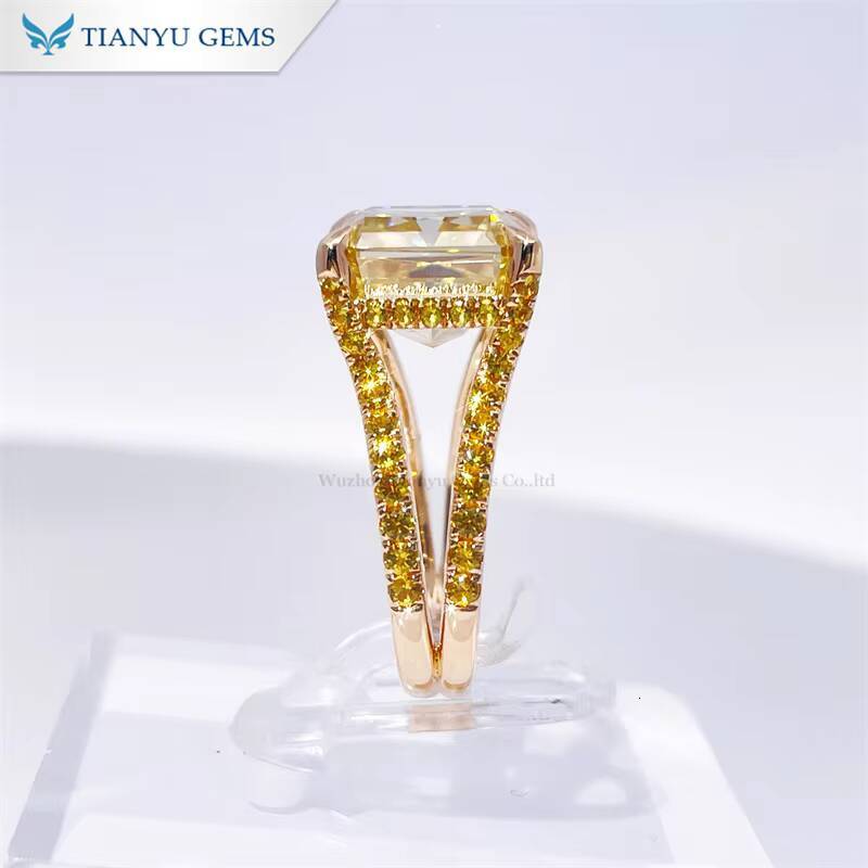 Tianyu Elegant Fancy Vivid Yellow Moissanite Diamonds Engagement Ring Crushed Ice Sparkle Timeless Design 10K 14K 18K Rings