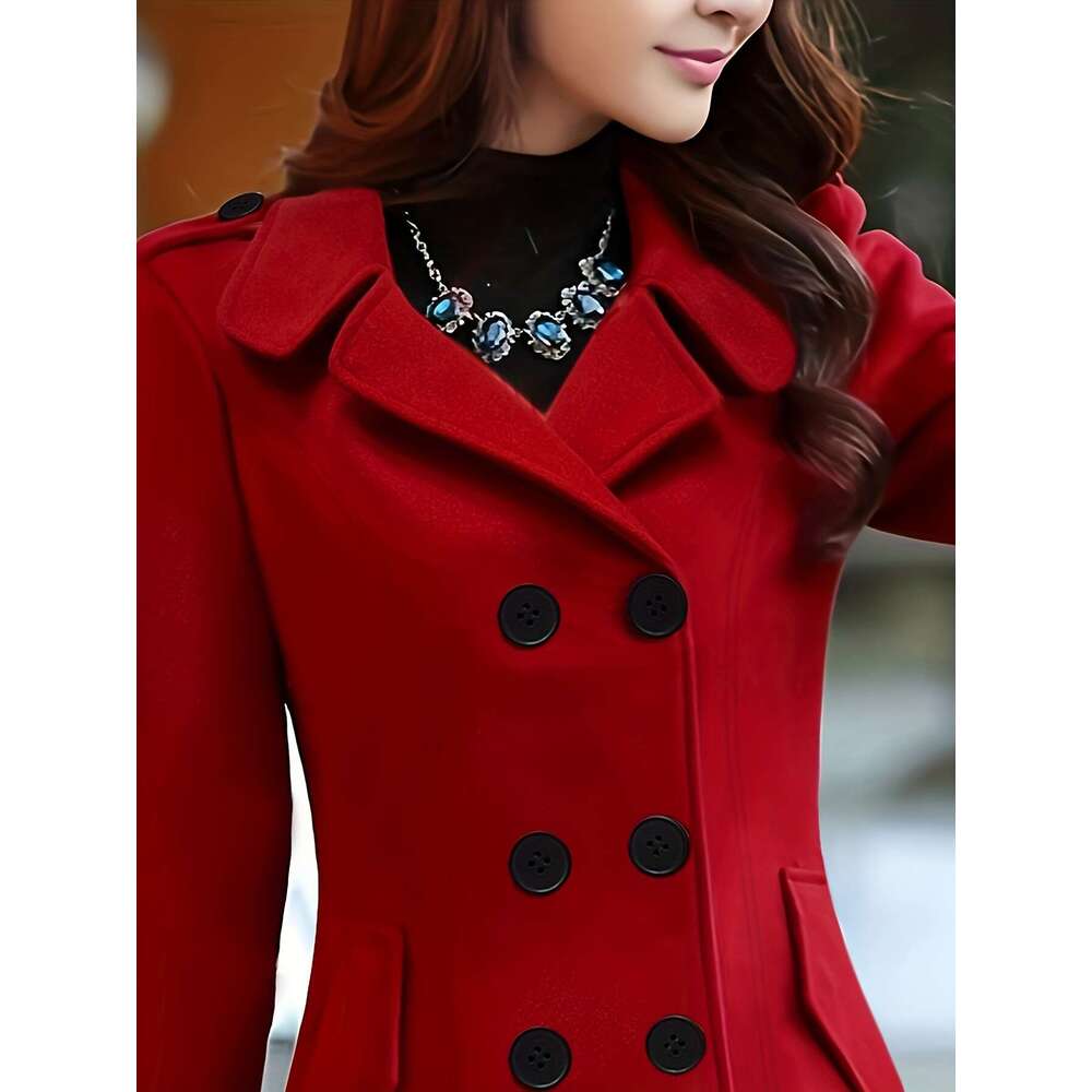 Women S Elegant Red Coat With Black Buttons Hine Washable Coat Tailored Fit For Fall Winter Versatile Winter Coats Casual To Formal Wear Classic Trenc